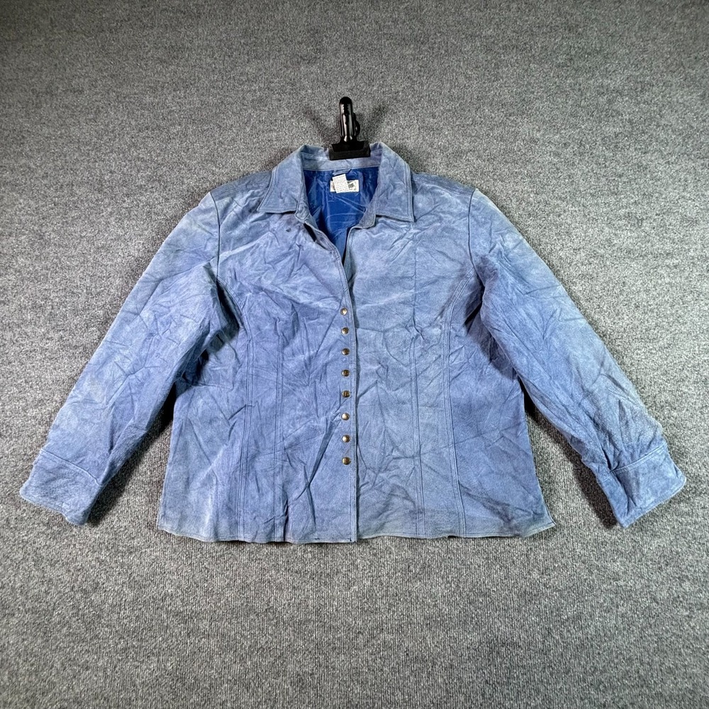 Live A Little Chore Jacket Womens 2X Blue Suede Leather Button Front Minimalist